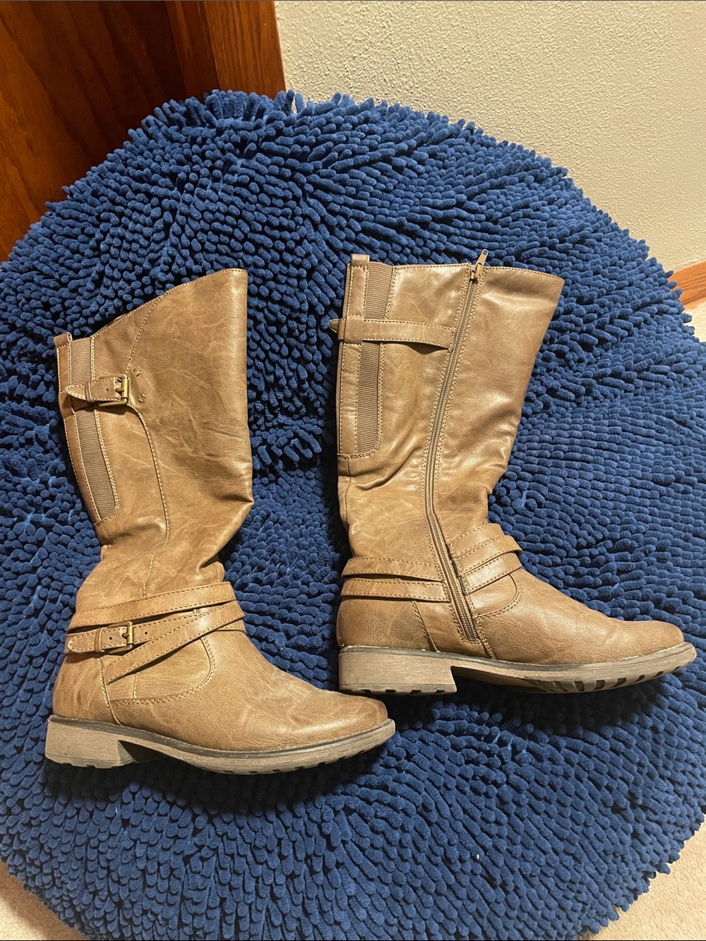 BareTraps Tan Mid-Calf Buckle Riding Boots